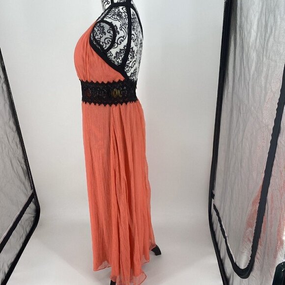 NWT Daisy Salmon Cross Back With Lace See Through Trim Maxi Dress. Sz Large - Picture 6 of 11